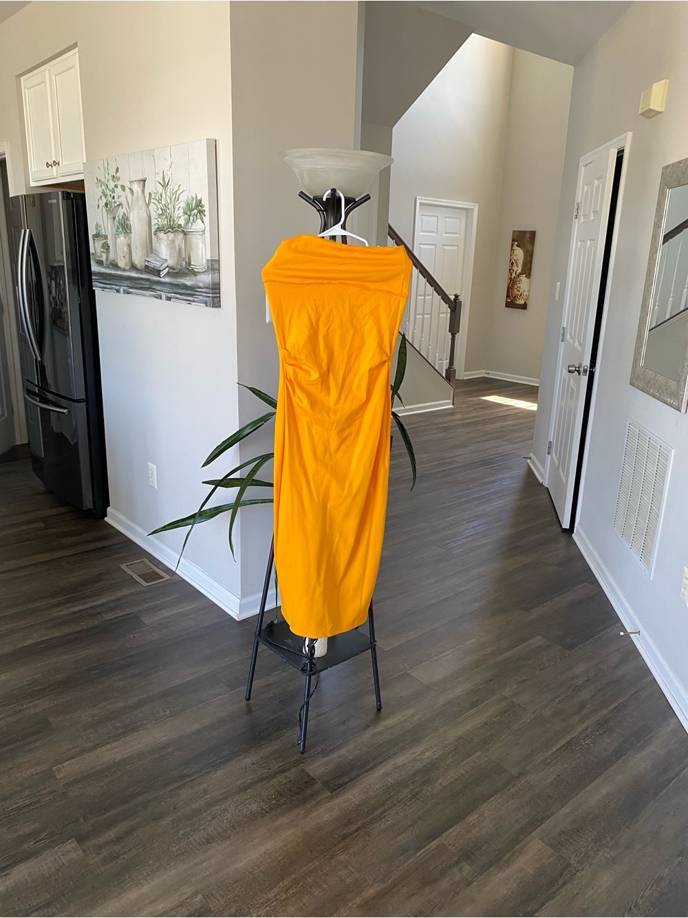 ZARA NWT Mustard Yellow Strapless Ruched Midi Dress - Size L
